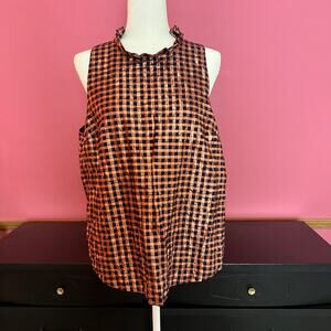 J.Crew Ruffleneck Sleeveless Top Lurex Crinkle Gingham Womens Medium